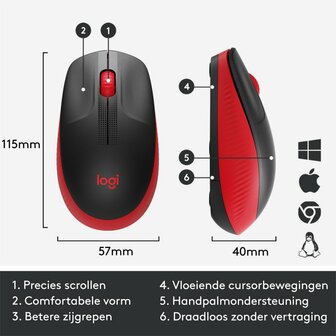 Logitech M190 Draadloze Muis - Rood