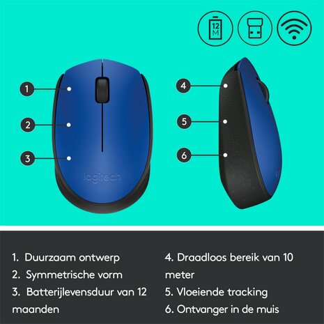 Logitech M171 Draadloze Muis - Blauw