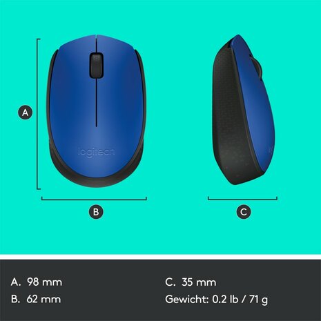 Logitech M171 Draadloze Muis - Blauw