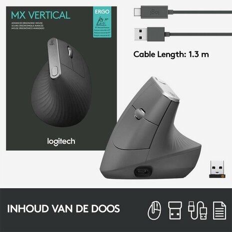 Logitech MX Verticale Draadloze Muis - Zwart